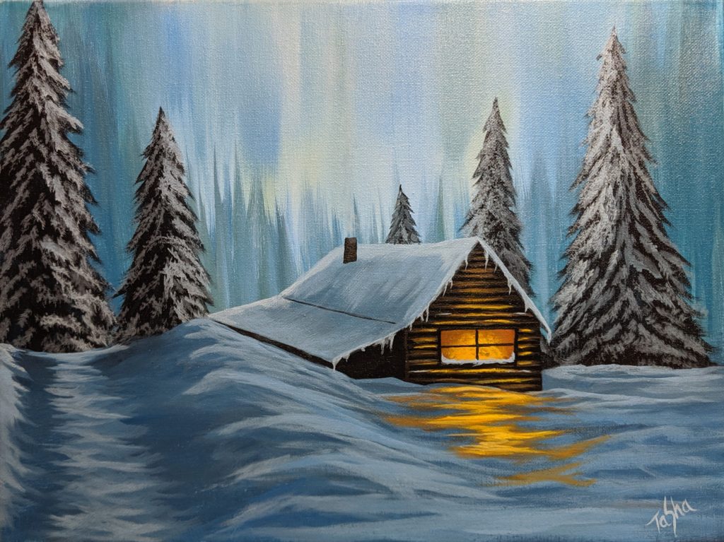 Snowy Cabin in the Woods Canvas Paint Kit