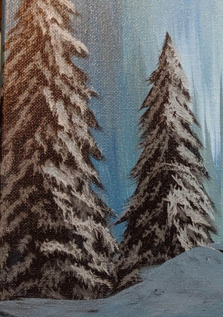 This image has an empty alt attribute; its file name is Snow-layers-on-trees-for-Snowy-Cabin-painting-tutorial-for-beginners-721x1024.jpg