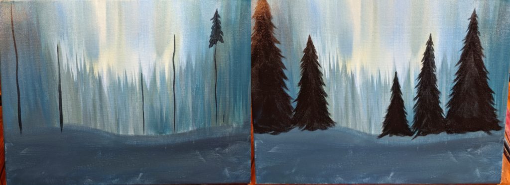 This image has an empty alt attribute; its file name is Tree-trunks-and-trees-Snowy-cabin-painting-tutorial-for-beginners-1024x373.jpg