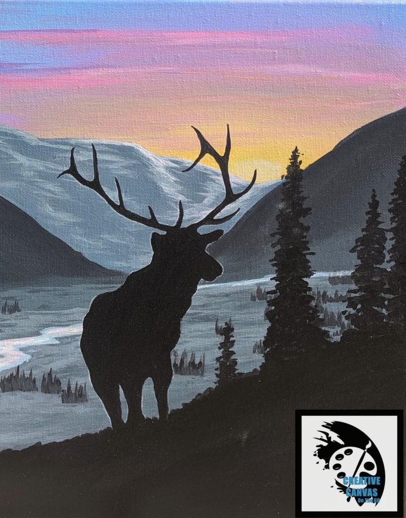 Elk Sunset Painting tutorial/paint party by creative canvas in kalispell