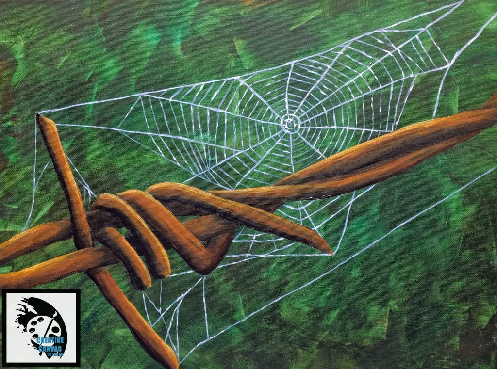 Spider Web Barbed Wire Painting Tutorial for Paint Party, Creative Canvas Kalispell