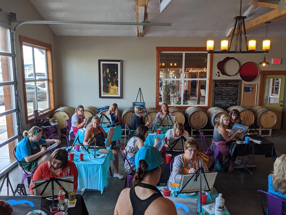 step by step painting lessons at winery in Kalispell Montana