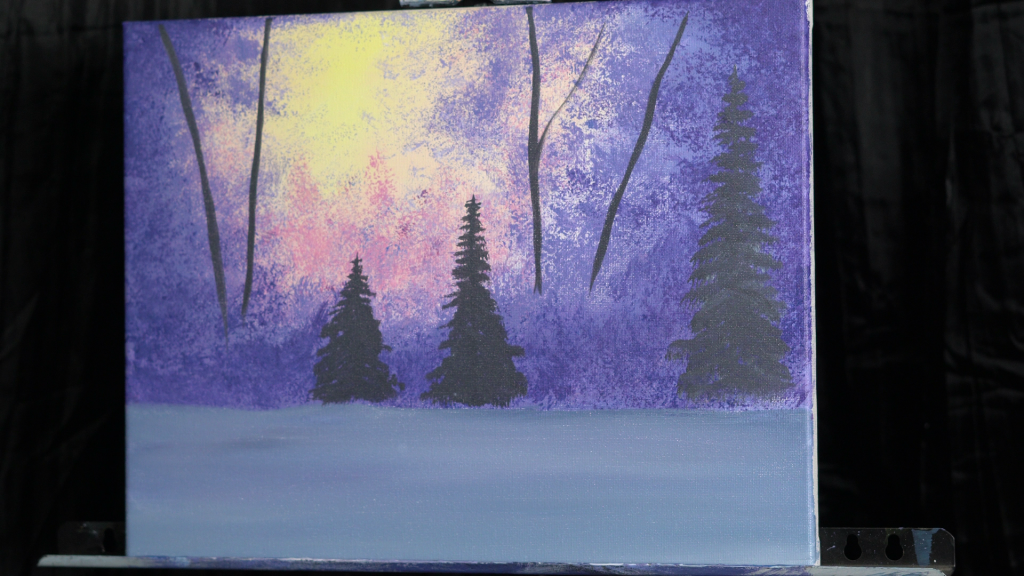 Winter Forest at Night - Landscape painting demo 